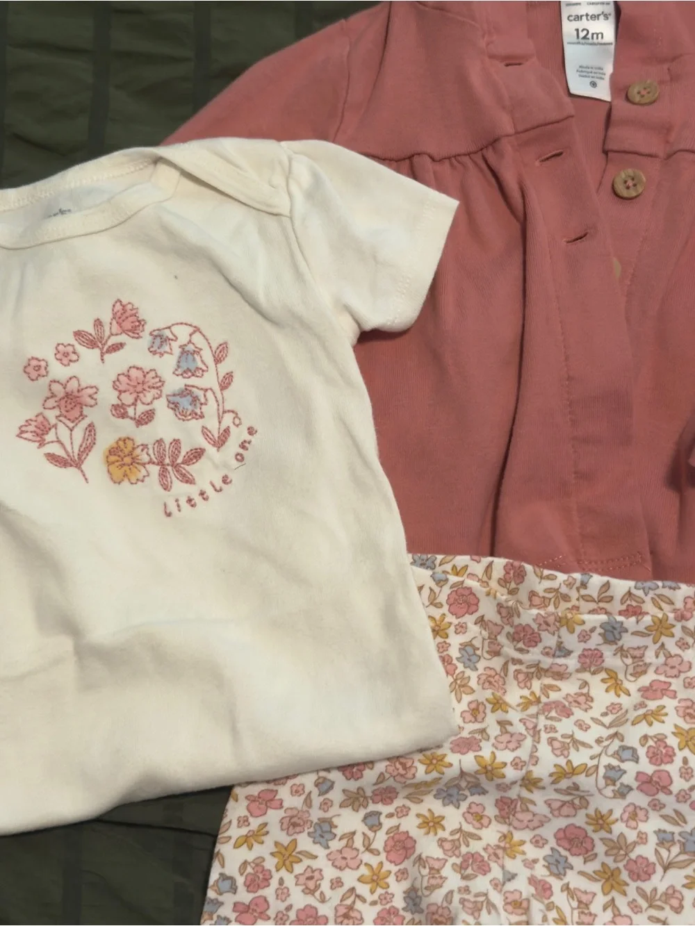 Carter's Pink Coral Hoodie, Cream Tee, and Floral Leggings Set